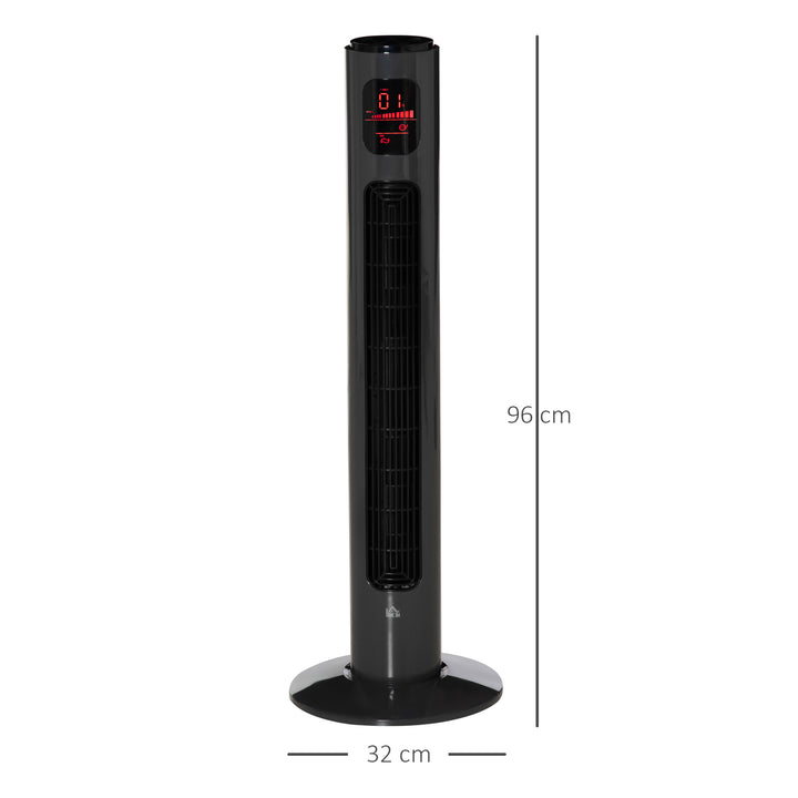 HOMCOM 38'' Freestanding Tower Fan, 3 Speed 3 Mode, 12h Timer, 70 Degree Oscillation, LED Panel, 5M Remote Controller, Dark Grey