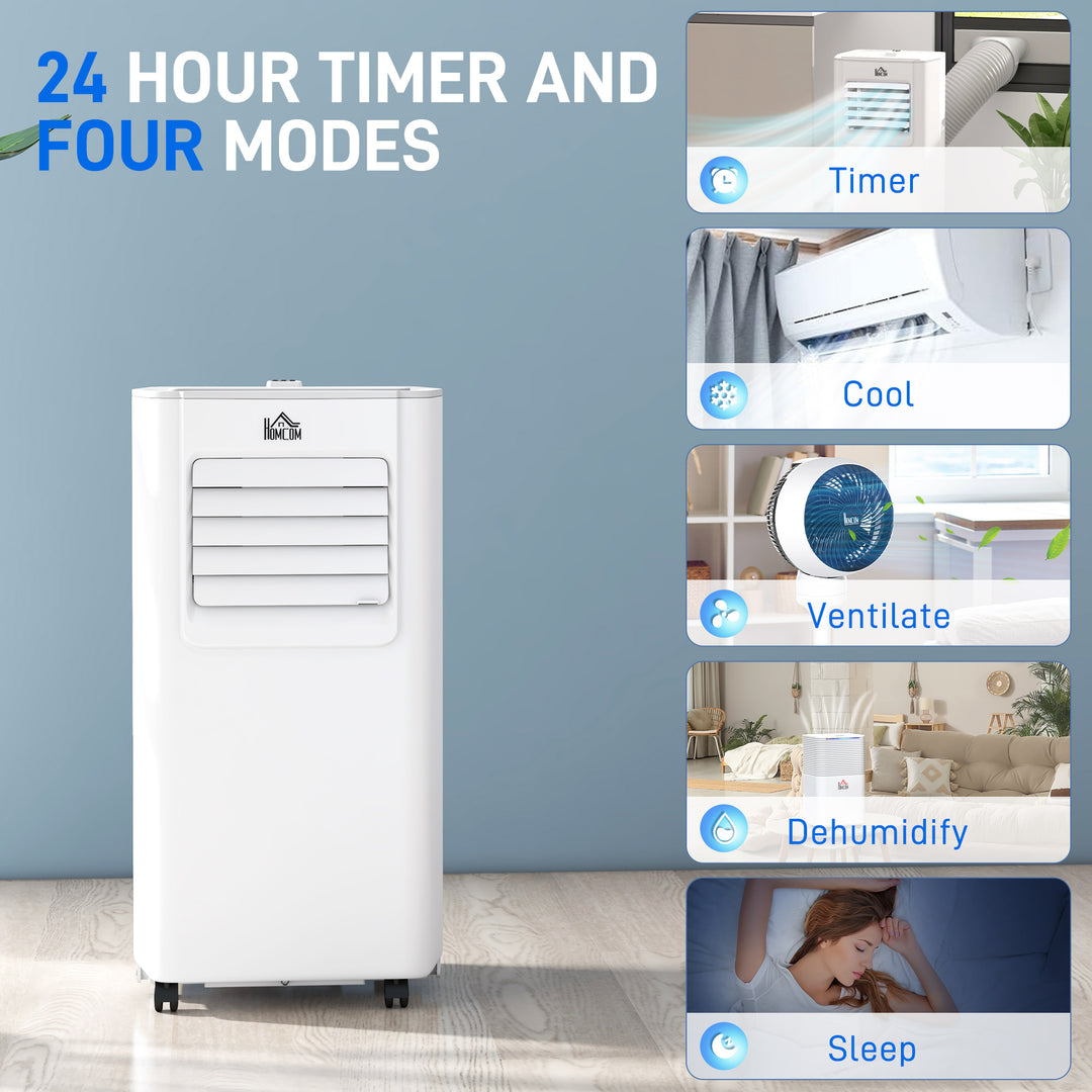 HOMCOM 5000 BTU 4-In-1 Compact Portable Mobile Air Conditioner Unit Cooling Dehumidifying Ventilating w/ Fan Remote LED 24hTimer Auto Shut Down White