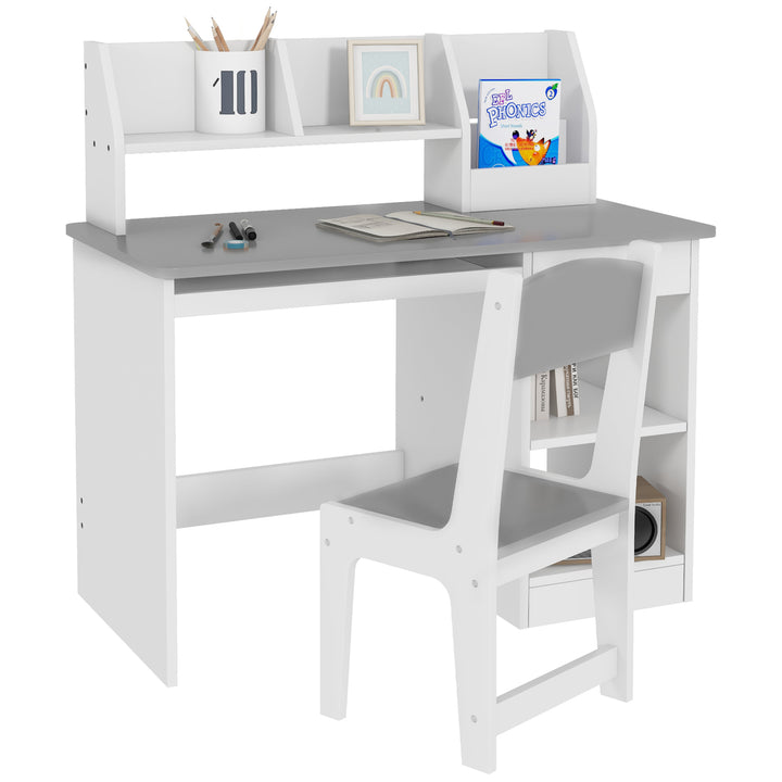 Kids Desk and Chair Set with Storage for 5-8 Year Old, 2 Pieces Childrens Table and Chair Set, Grey