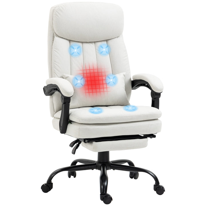 Vibration Massage Office Chair w/ Heat, Lumbar Support Pillow-Cream White