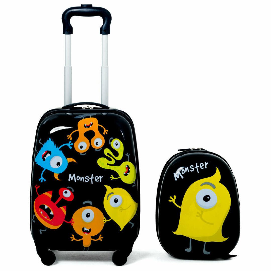 2 Pieces Kids Luggage Set with Carry-on Suitcase and Backpack-Monster