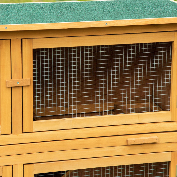 Double Decker Rabbit Hutch 2-Tier Guinea Pig House Pet Cage Outdoor with Sliding-out Tray Asphalt Roof Ramp, 100x47x91cm, Yellow