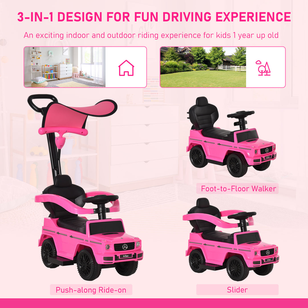 Compatible Ride-On Push Along Car Sliding Walker Mercedes-Benz G350 Walker Foot to Floor Slider Stroller Toddler Vehicle Steering Wheel Pink