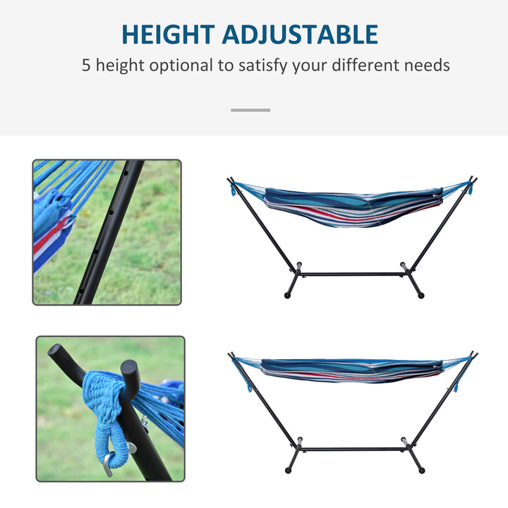 294 x 117cm Hammock with Stand Camping Hammock with Portable Carrying Bag, Adjustable Height, 120kg Load Capacity, White Stripe