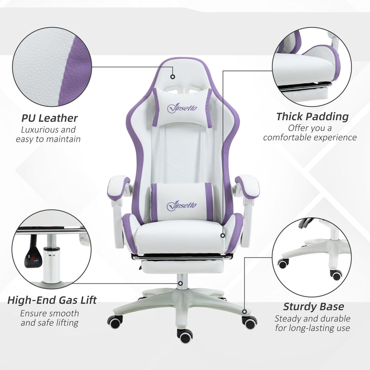 Vinsetto Racing Gaming Chair, Reclining PU Leather Computer Chair with 360 Degree Swivel Seat, Purple