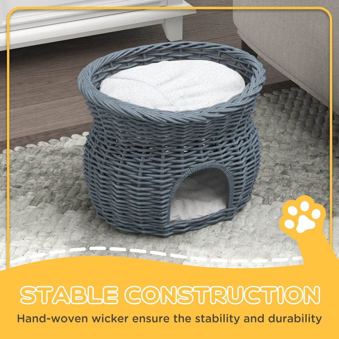 2-Tier Elevated Cat Bed Basket W/Cushion-Grey
