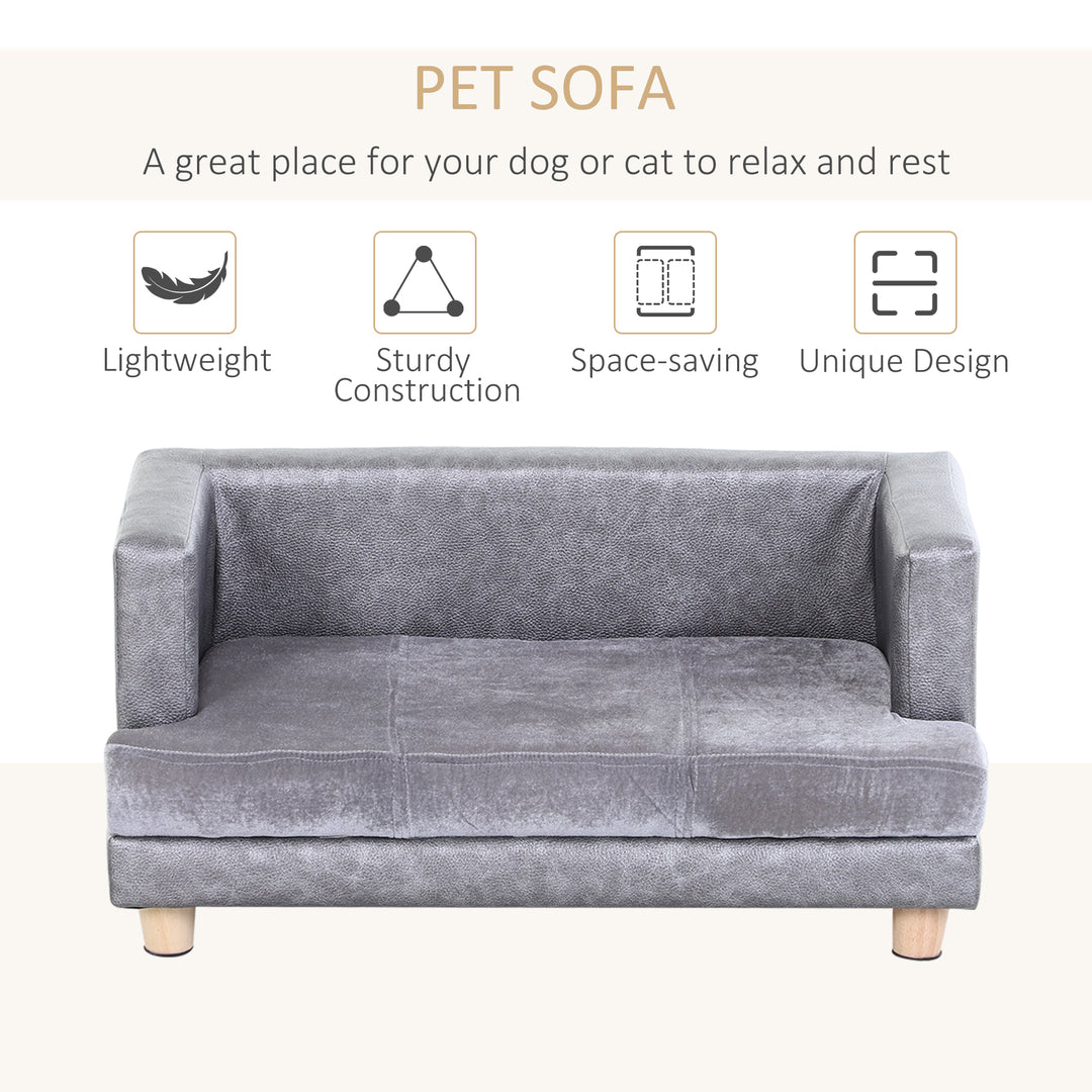 Dog Sofa Bed for Small-Sized Dogs, Elevated Pet Chair with PU Cover, Soft Cushion, Cat Couch Lounger with Anti-slip Legs - Grey