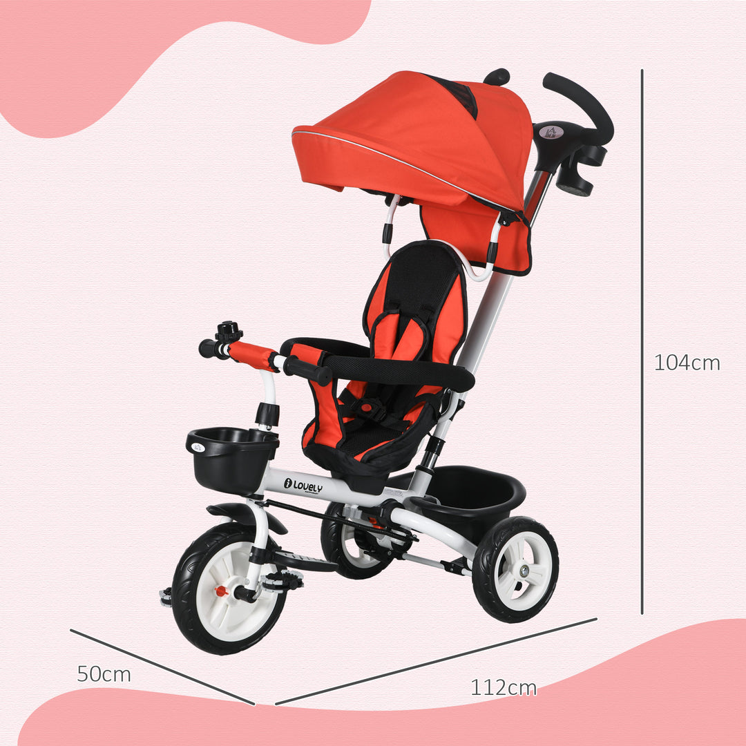 Baby Push Tricycle with Parent Handle for 1-5 Years Old, Red