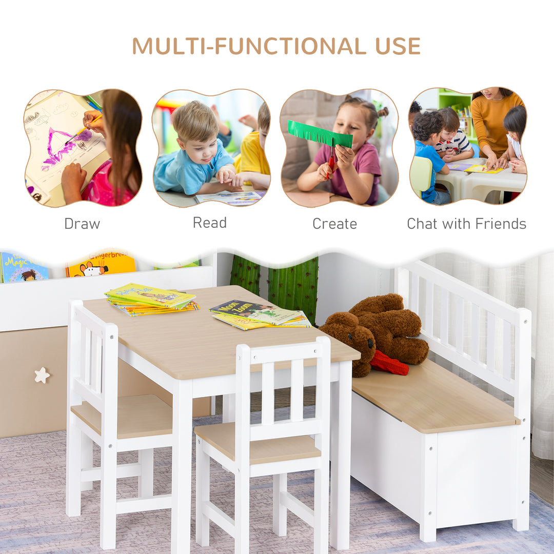 HOMCOM Pine Wood Kids 4 Pc Furniture Set-Oak/White