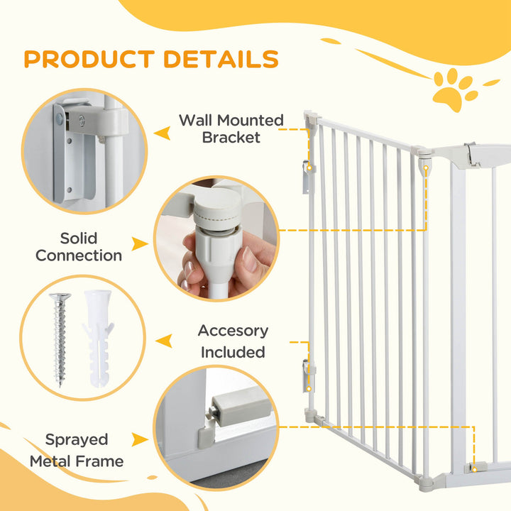 Pet Safety Gate 3-Panel Playpen Fireplace Christmas Tree Metal Fence Stair Barrier Room Divider w/Walk Through Door, White