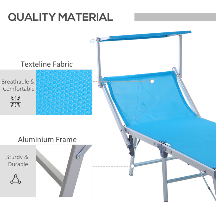 Outsunny Garden Sun Lounger Texteline Chaise Lounge Reclining Chair with Canopy Adjustable Backrest Bed Aluminium Frame - Blue