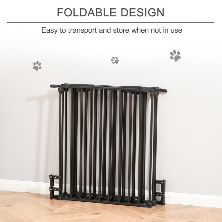 PawHut Stair Gate Dog Pens Pet PlayPen 5-Panel Freestanding Fireplace Christmas Tree Metal Fence Stair Barrier Room Divider with Walk Through Door