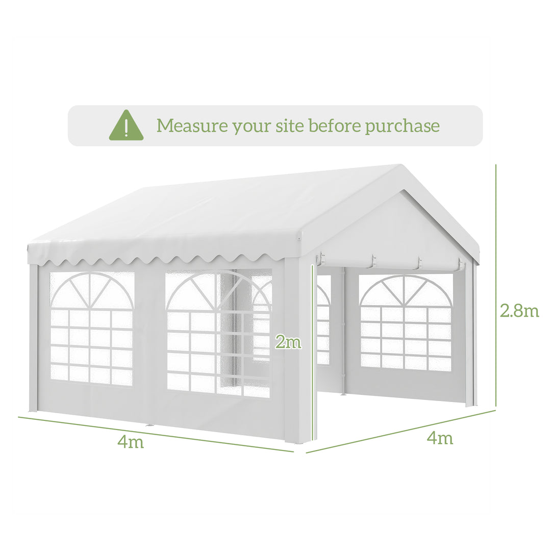 Outsunny 4m x 4 m Party Tents Portable Carport Shelter with Removable Sidewalls & Double Doors, Heavy Duty Party Tent Car Canopy