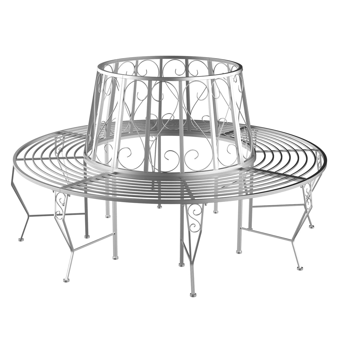 Outsunny Outdoor Garden Metal Round Tree Bench Seat Diameter 160cm Height 90cm Silver