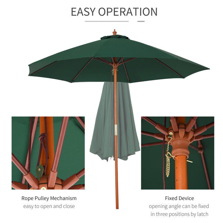 Outsunny 2.5m Wood Garden Parasol Sun Shade Patio Outdoor Market Umbrella Canopy with Top Vent, Dark Green