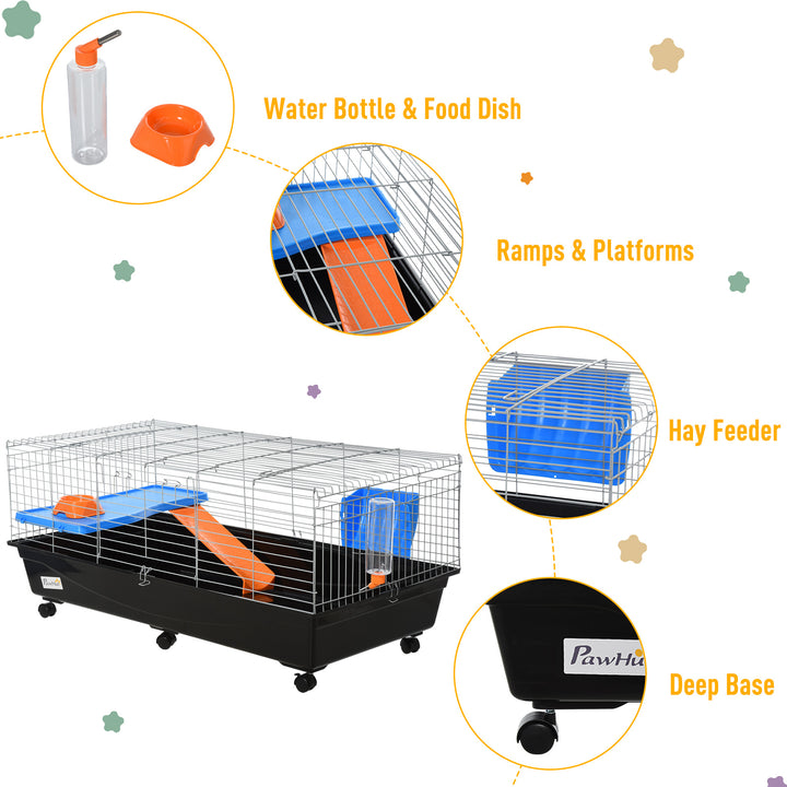 PawHut Steel Medium 2-Tier Small Animal Cage w/ Accessories Blue/Orange