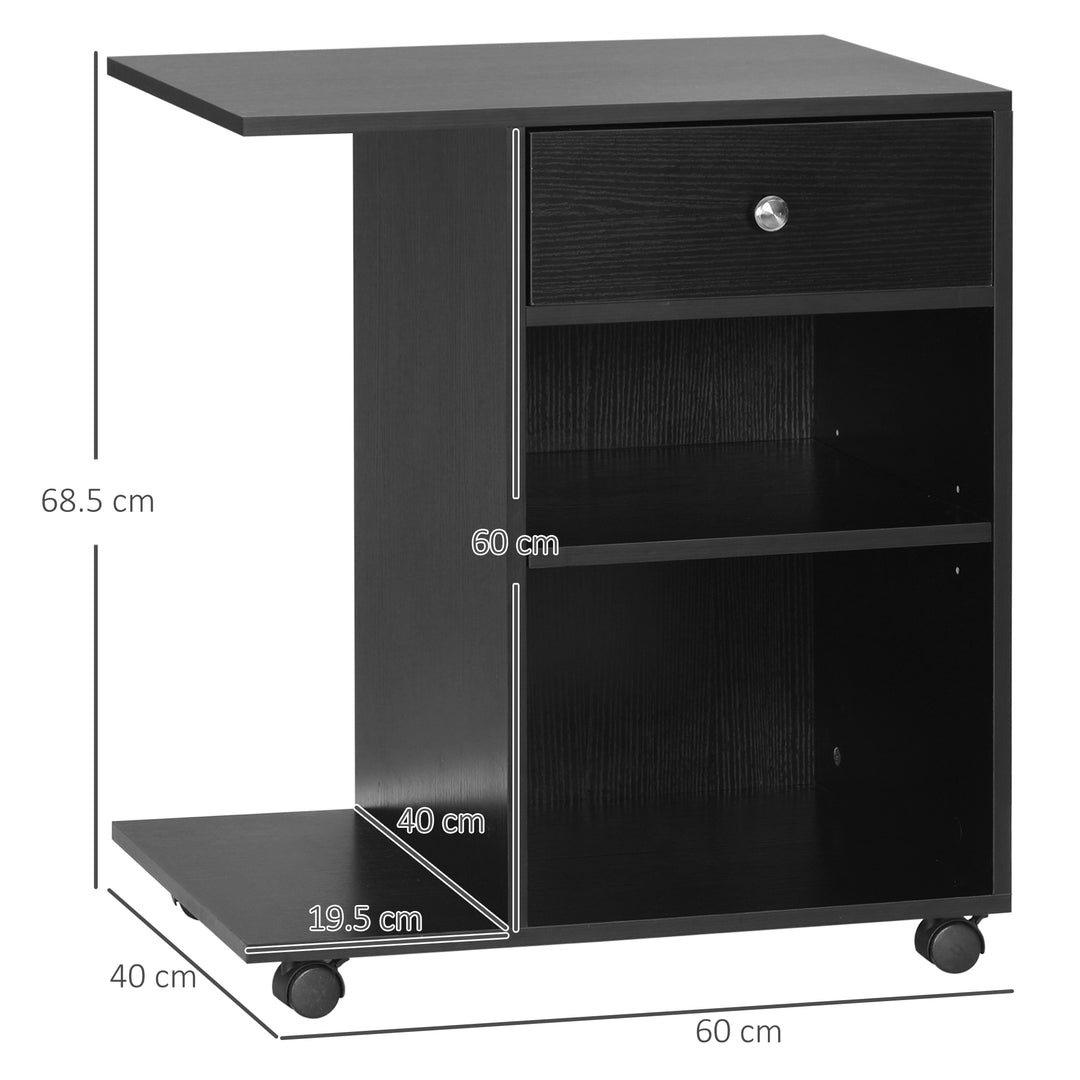 Vinsetto Mobile Printer Stand Rolling Cart Desk Side with CPU Stand Drawer Adjustable Shelf and Wheels Black