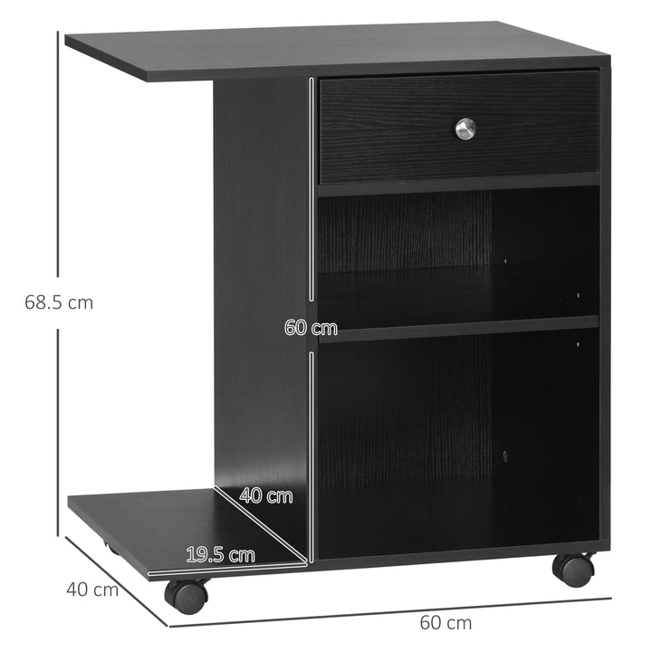 Vinsetto Mobile Printer Stand Rolling Cart Desk Side with CPU Stand Drawer Adjustable Shelf and Wheels Black