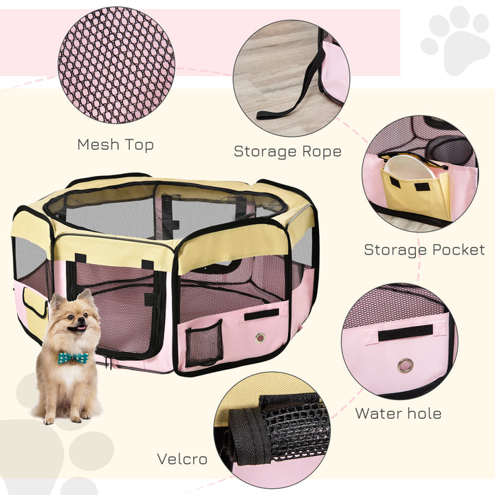 PawHut Fabric Pet Dog Cat Puppy Playpen Rabbit Guinea Pig in Pink Small L37 x H37cm x D90cm