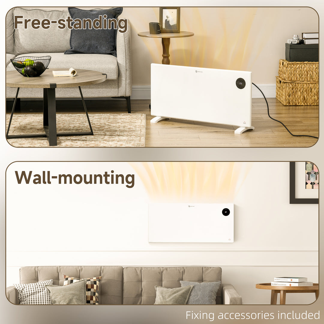 2000W Electric Convector Heater, Freestanding or Wall Mounted, Space Heater with Adjustable Thermostat, Timer, White