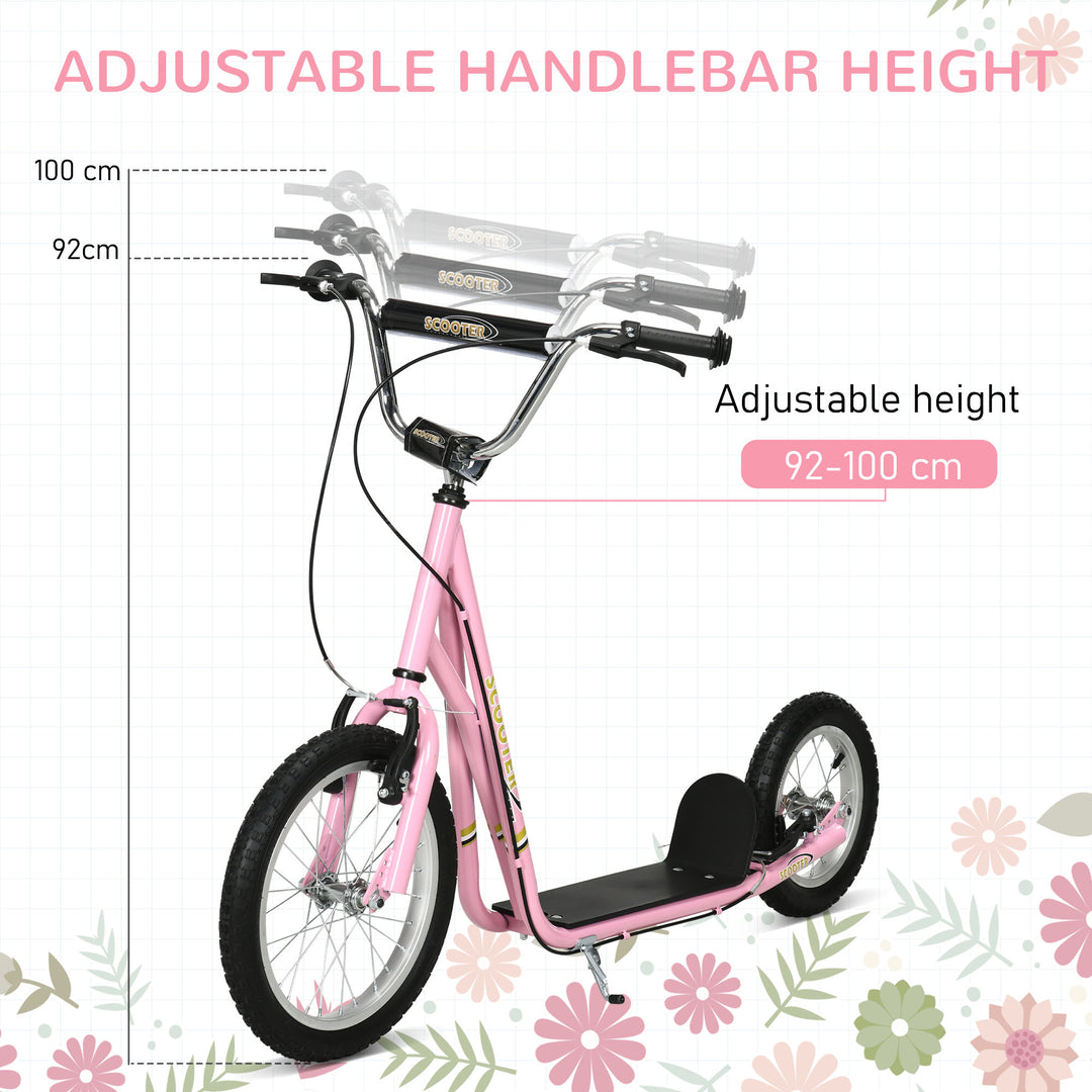 Teen Scooter Push Kick Scooters for Kids with Rubber Wheels Adjustable Handlebar Front Rear Dual Brakes Kickstand, for 5+ Years, Pink