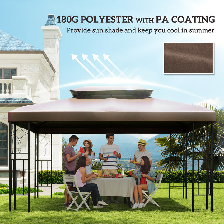 Outsunny 3x4m Gazebo Replacement Roof Canopy 2 Tier Top UV Cover Garden Patio Outdoor Sun Awning Shelters Brown (TOP ONLY)