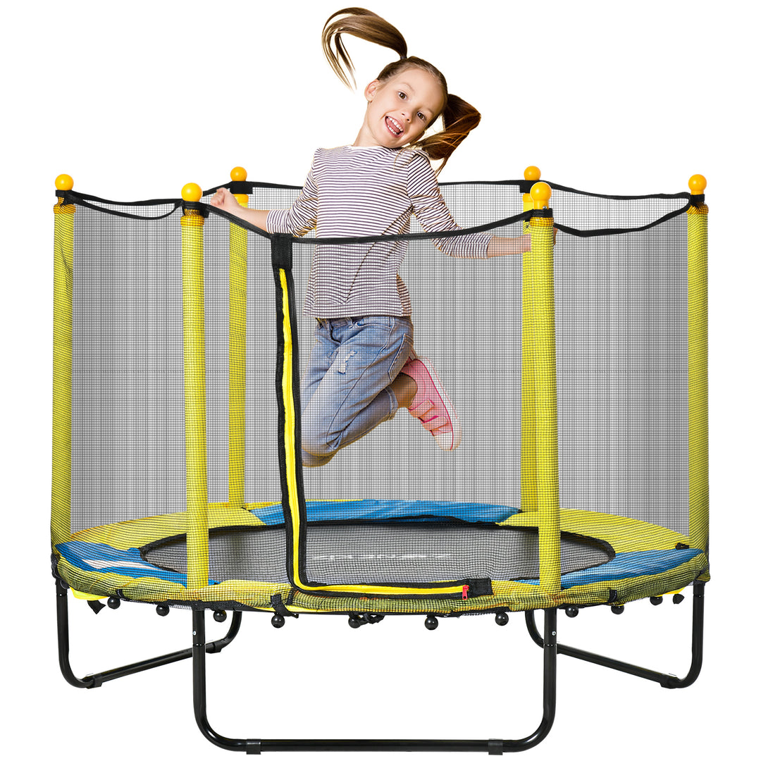 4.6FT / 55 Inch Kids Trampoline with Enclosure Safety Net Pads Indoor Trampolines for Child 1-10 Years Old, Yellow