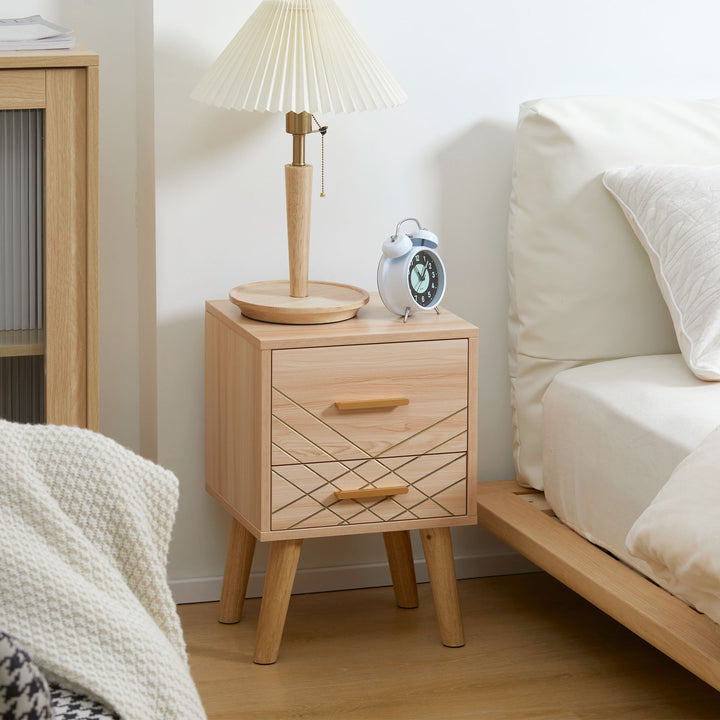 Bedside Cabinet, Scandinavian Bedside Table with Drawers, Bed Side Table with Wood Legs, Natural