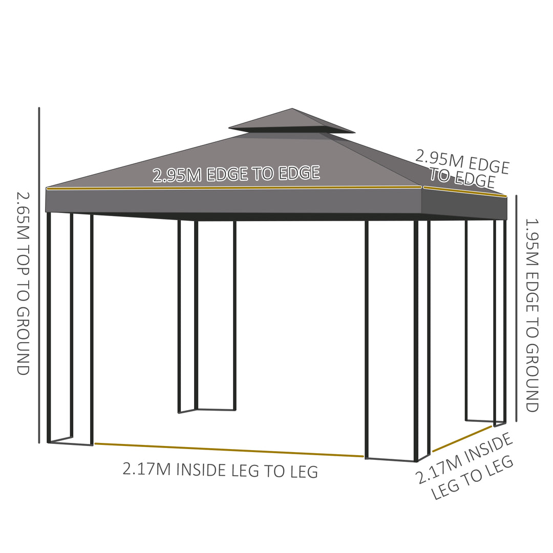 3 x 3 m Garden Metal Gazebo Marquee Patio Wedding Party Tent Canopy Shelter with Pavilion Sidewalls (Brown)