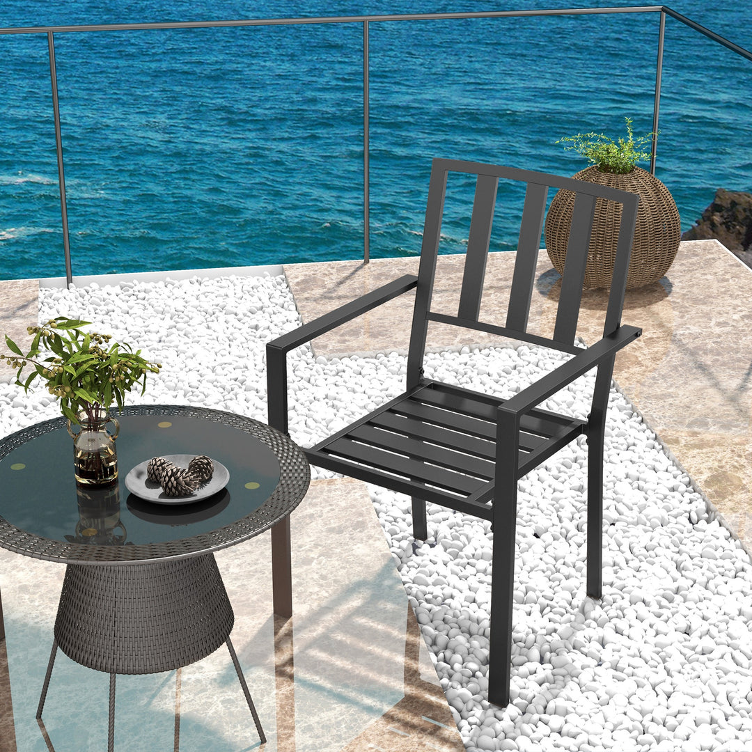 Patio Dining Chairs with Metal Slatted Design