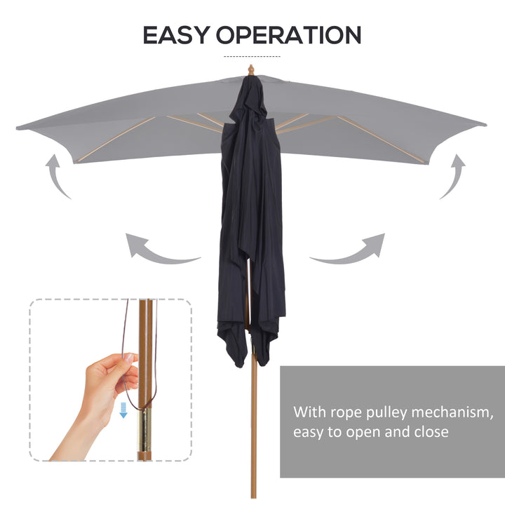 Outsunny 295L x 200W x 255Hcm Wooden Garden Patio Parasol Umbrella-Black