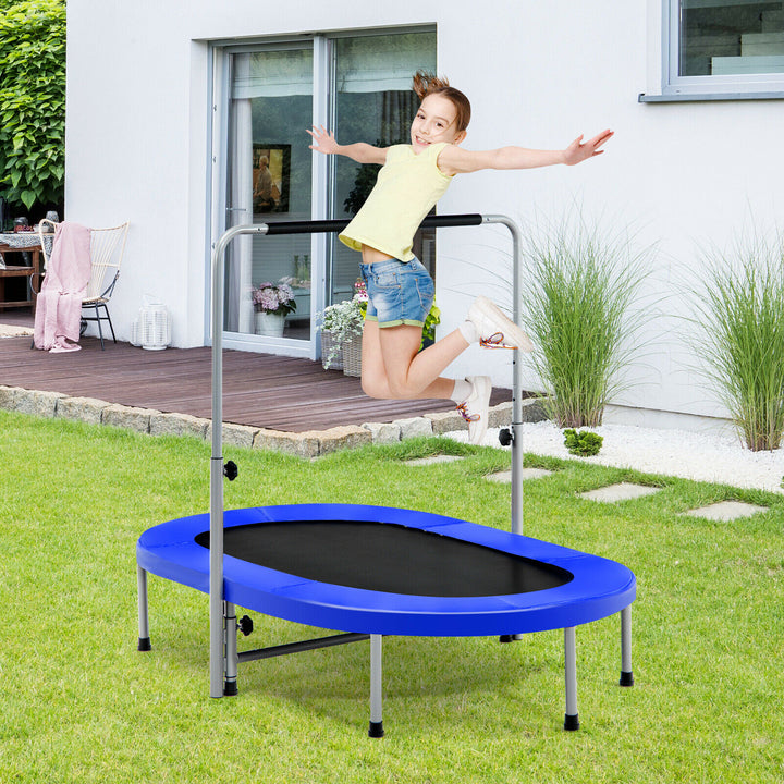 Double Foldable Fitness Trampoline with Adjustable Handrail-Blue