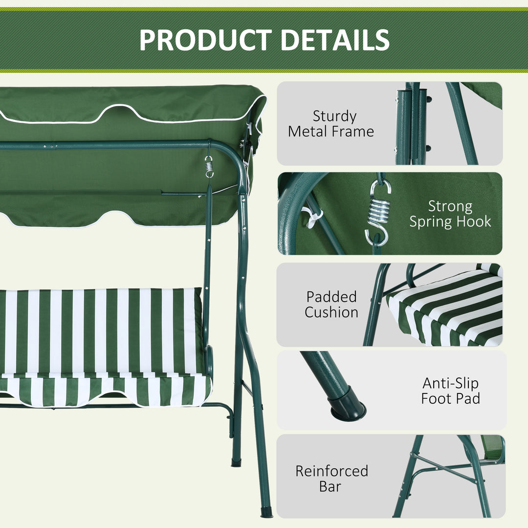 Steel 3-Seater Swing Chair w/ Canopy Green