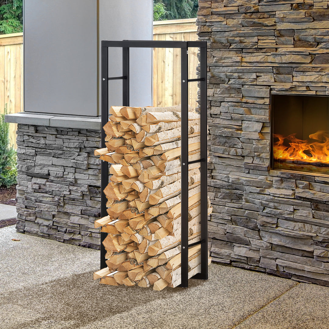 Metal Firewood Log Holder, Fireplace Storage-Black