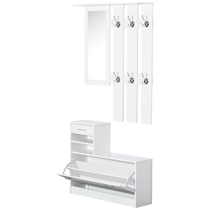 Entryway Furniture Set Shoe & Coat Unit -White