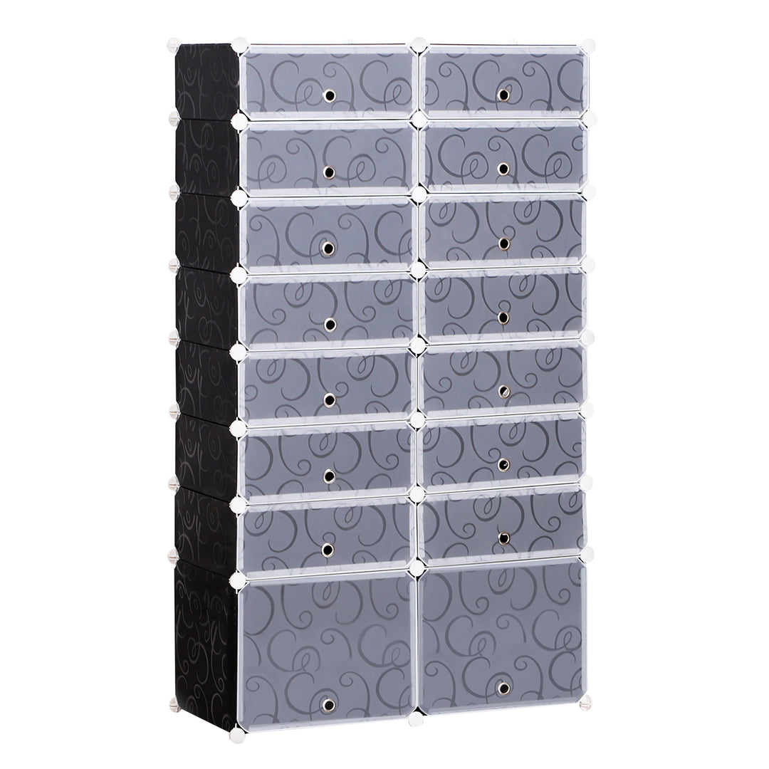 HOMCOM Large 16-Cube DIY Shoes Rack Portable Interlocking Plastic Cabinet 8 Tier Footwear Organiser Bedroom 32 Pairs