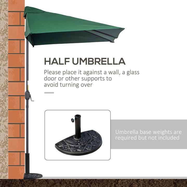 Outsunny Half Parasols Balcony Semi Round Umbrella Patio Crank Handle (2.3m, Green)- NO BASE INCLUDED