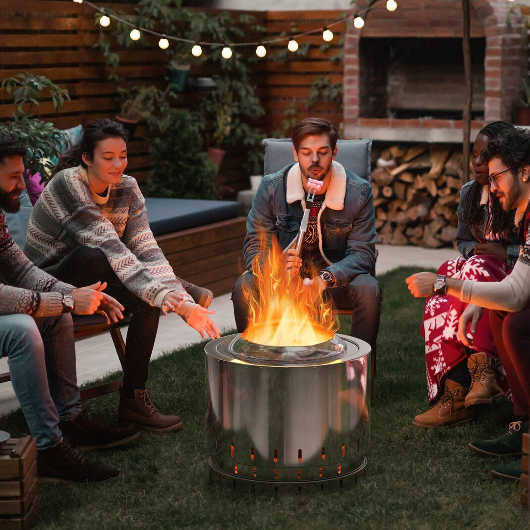 Stainless Steel Smokeless Fire Pit with Fire Technology-Silver