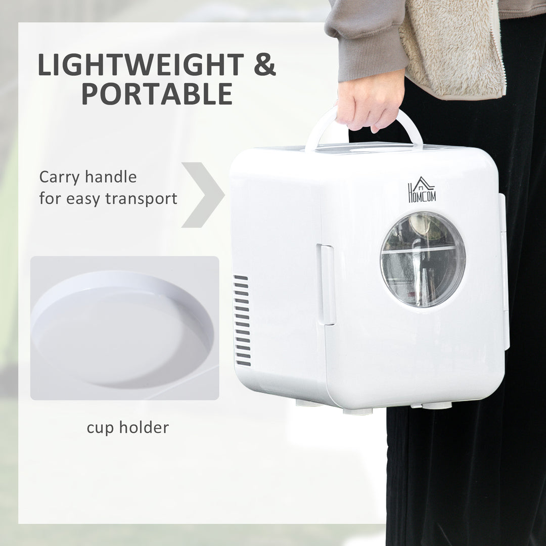 4 L/6 Can Mini Fridge, AC+DC Portable Cooler & Warmer for Skincare, Makeup, Cosmetics, Food, for Bedroom, Home, Caravan, Car, White