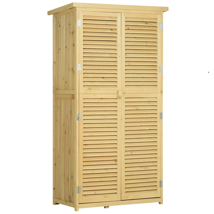 Outsunny 87 x 47 x 160cm Wooden Garden Storage Shed, Sheds & Outdoor Storage with Asphalt Roof & 2 Large Wood Doors with Lock, Natural