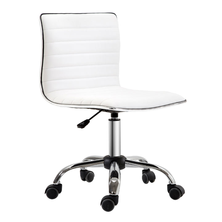 Adjustable Swivel Office Chair with Armless Mid-Back in PU Leather and Chrome Base - White