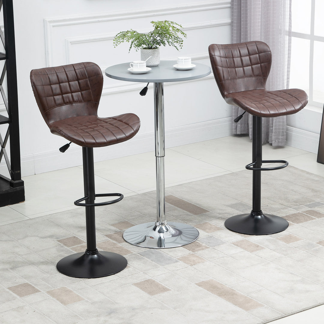 Bar Stools Set of 2 Adjustable Height Swivel Bar Chairs in PU Leather with Backrest & Footrest, Brown