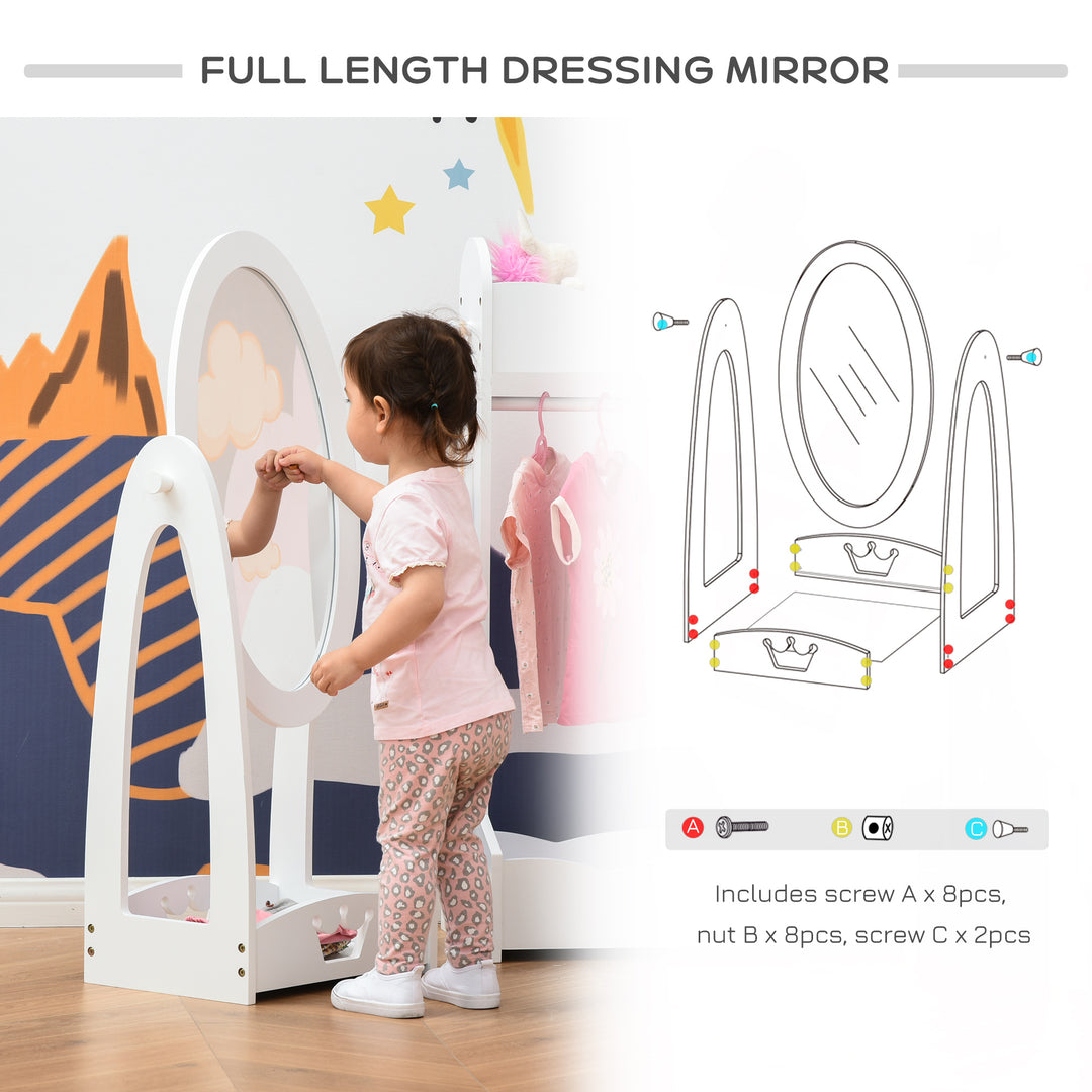 Kids Clothes Rail and Mirror Set - White