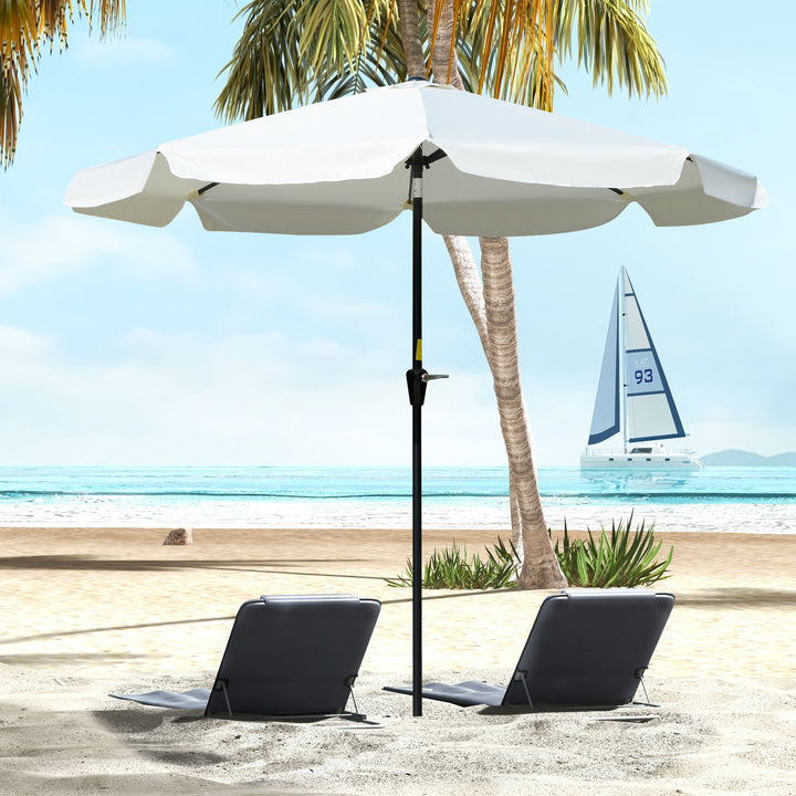 Outsunny 2.66m Patio Umbrella Garden Parasol Outdoor Sun Shade Table Umbrella with Ruffles, 8 Sturdy Ribs, Cream White