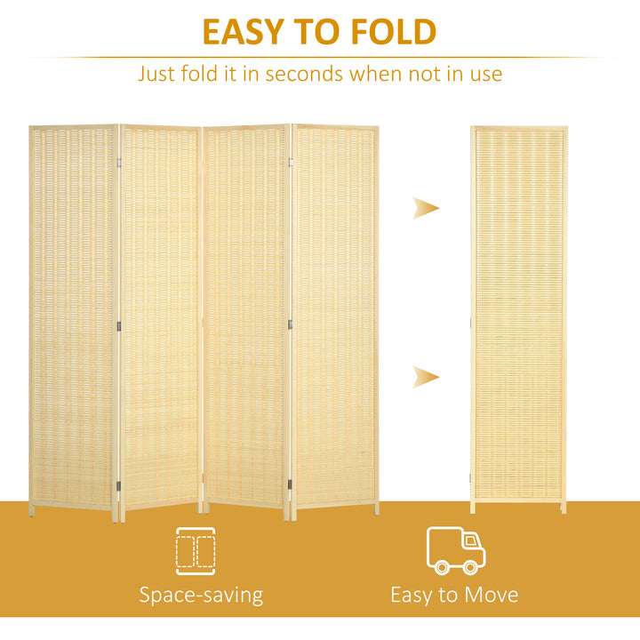 4 Panel Folding Room Divider Screen, Wall Panel Privacy Furniture, Freestanding Paravent Partition Separator for Bedroom, 180 x 180cm, Natural