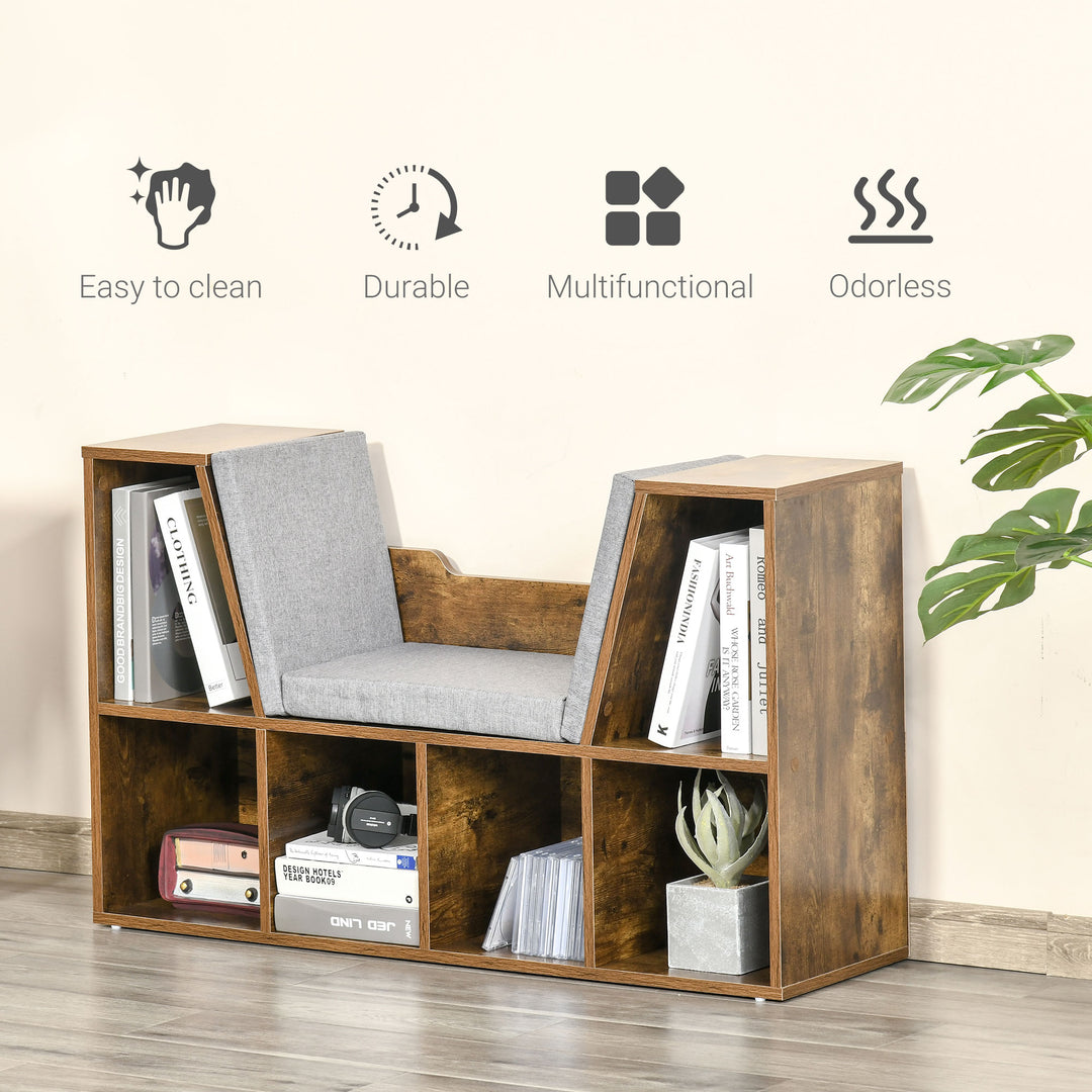 Bookcase Shelf Storage Seat with Cushion Sideboard Kids Reading Bedroom Living Room Organizer Rustic Brown