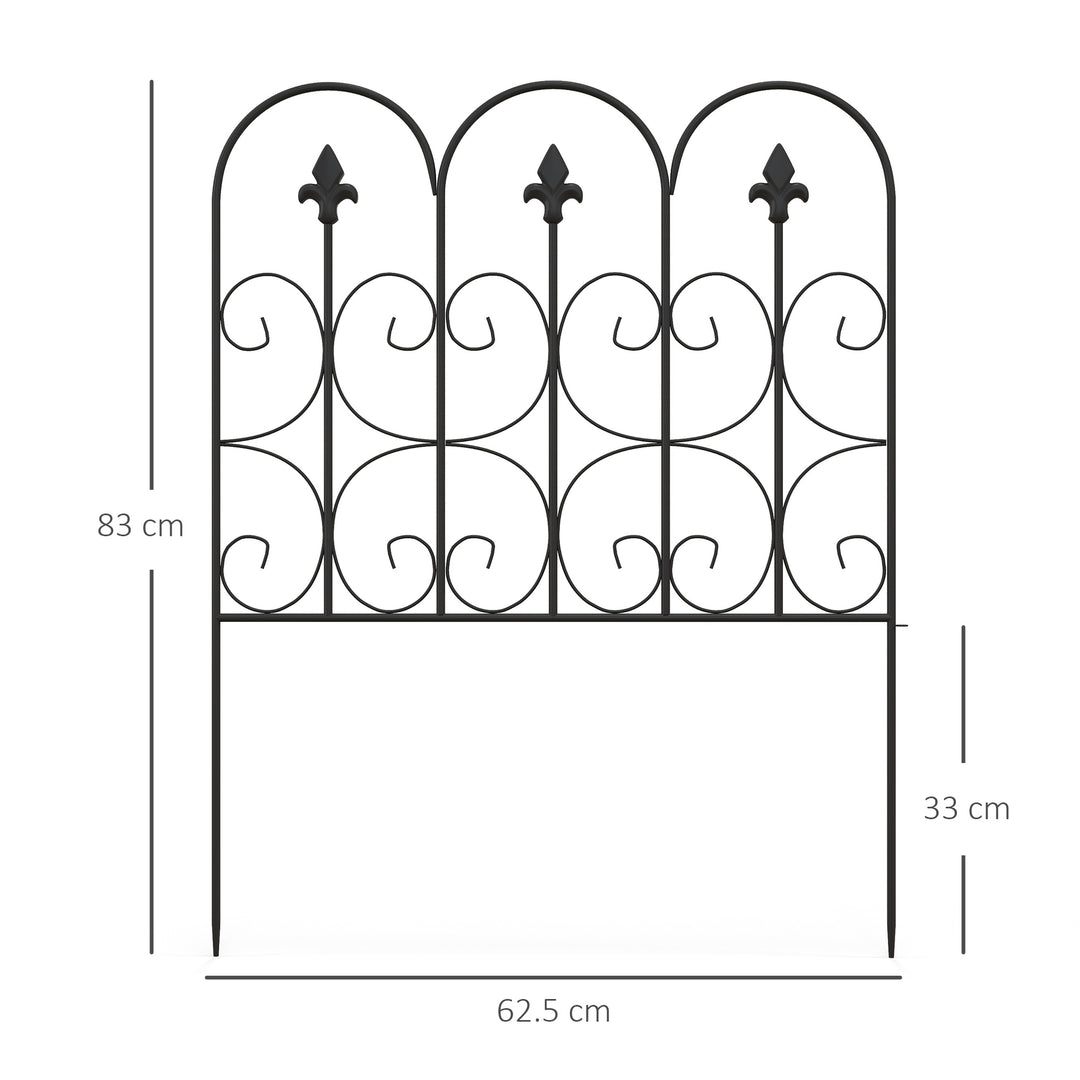 Decorative Garden Fencing, 5PCs Outdoor Picket Fence Panels, Rustproof Metal Wire Landscape Flower Bed Border Edging Animal Barrier, Black