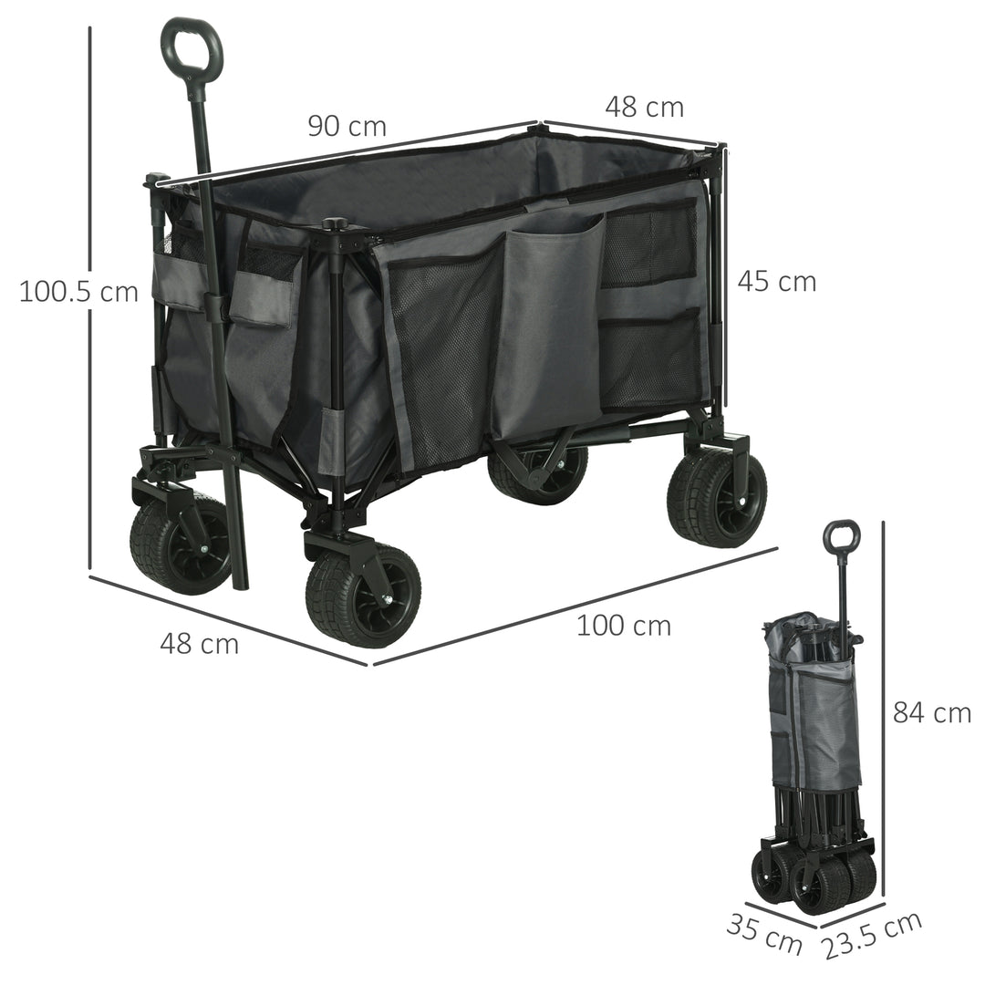 Folding Garden Trolley, Outdoor Utility Wagon, Dark Grey