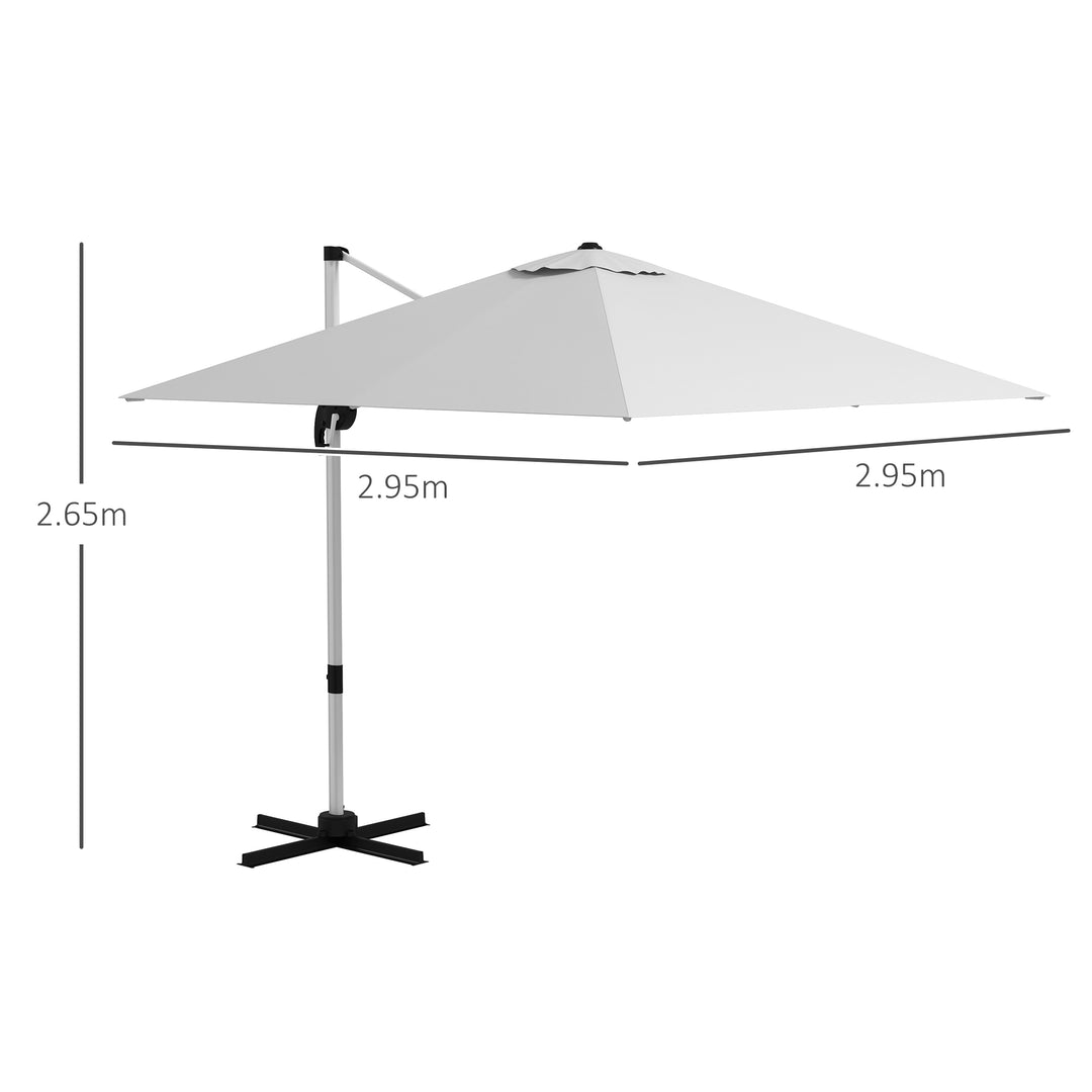 3m Cantilever Roma Parasol Aluminium Frame 360 Rotation Hanging Parasol with/ Cross Base White