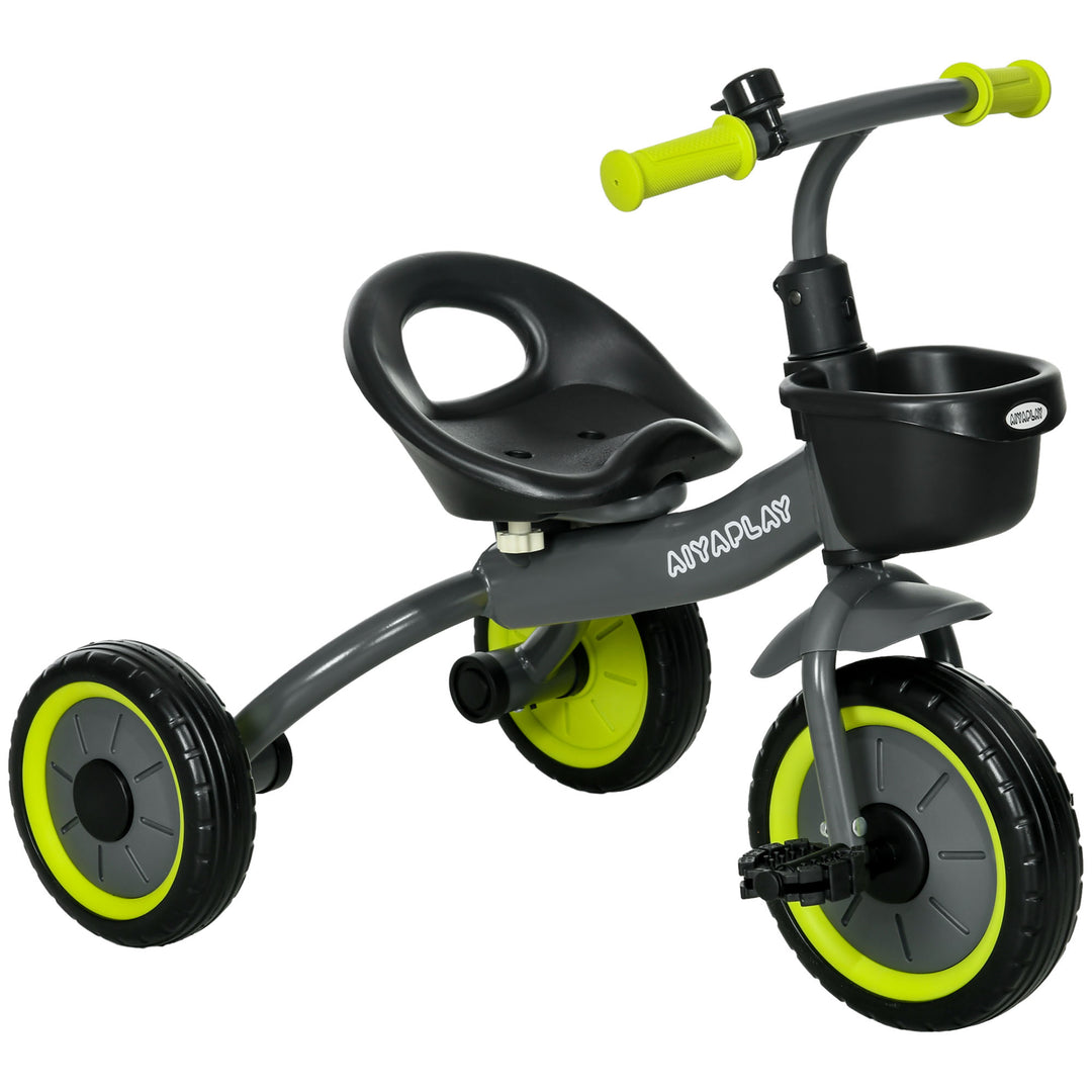 Kids Trike, Tricycle, with Adjustable Seat, Basket, Bell, for Ages 2-5 Years - Black